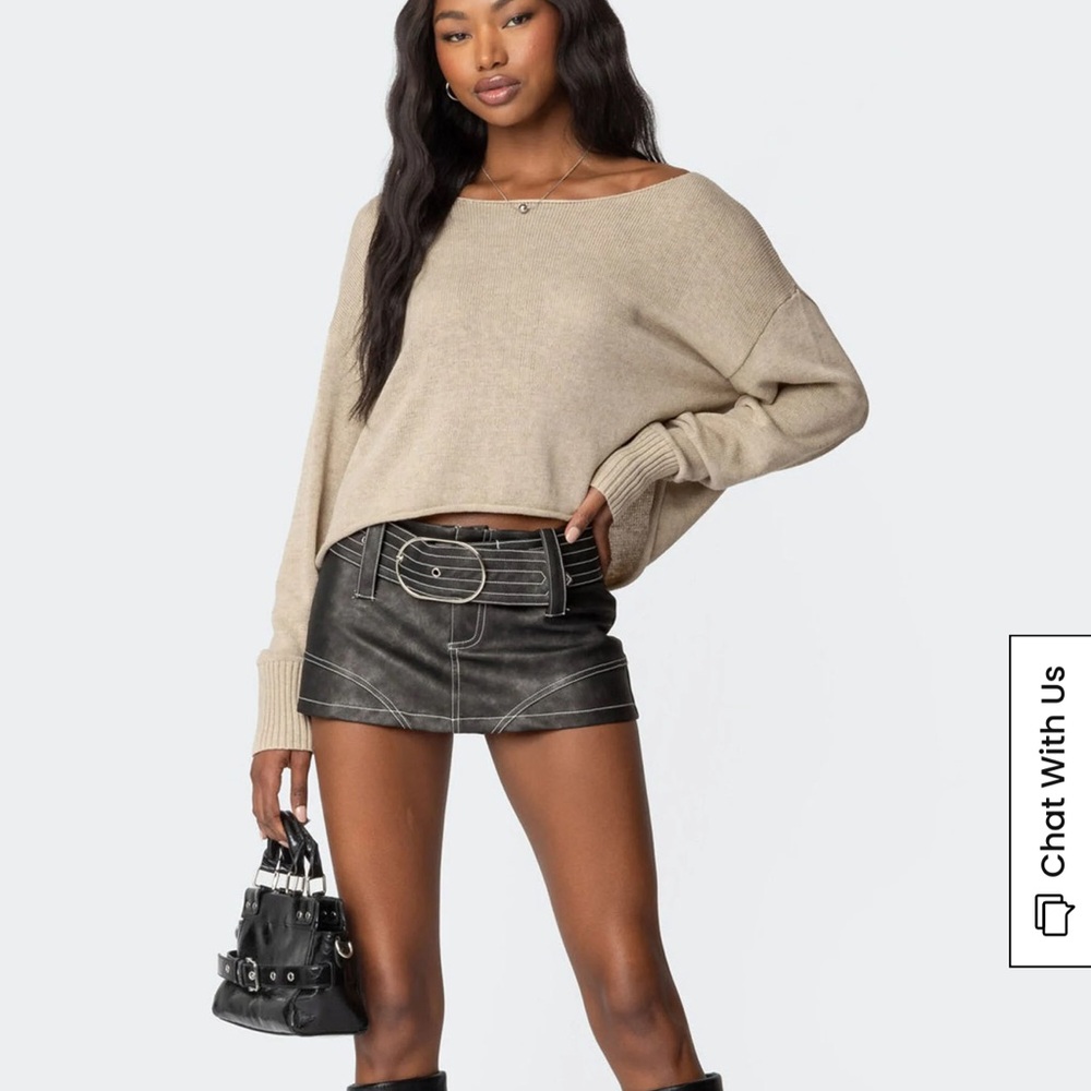 Edikted Washed Faux Leather Mini Skort NEW - Picture 2 of 8